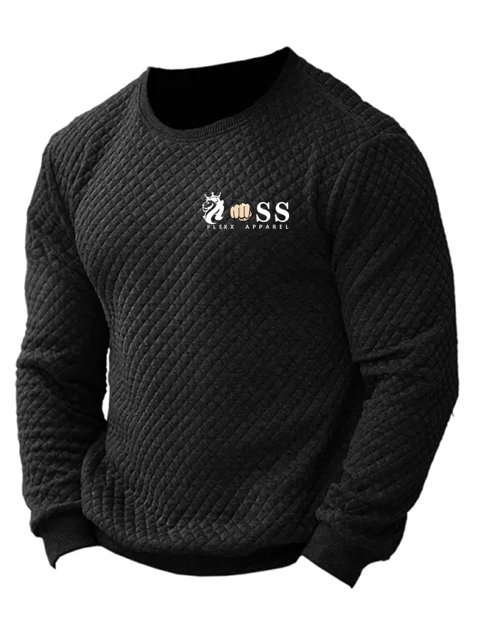Men's Retro Letter Print Plaid Crew Neck Sweatshirt