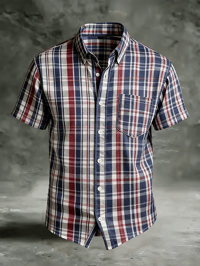 Men's Vintage Abstract Art Print Short-Sleeved Pocket Shirt