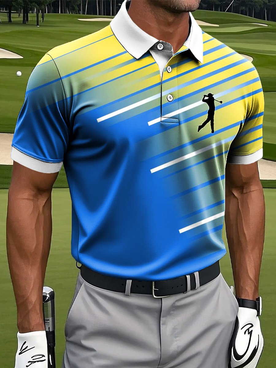 Men's Casual Contrast Color Short Sleeve Polo Shirt