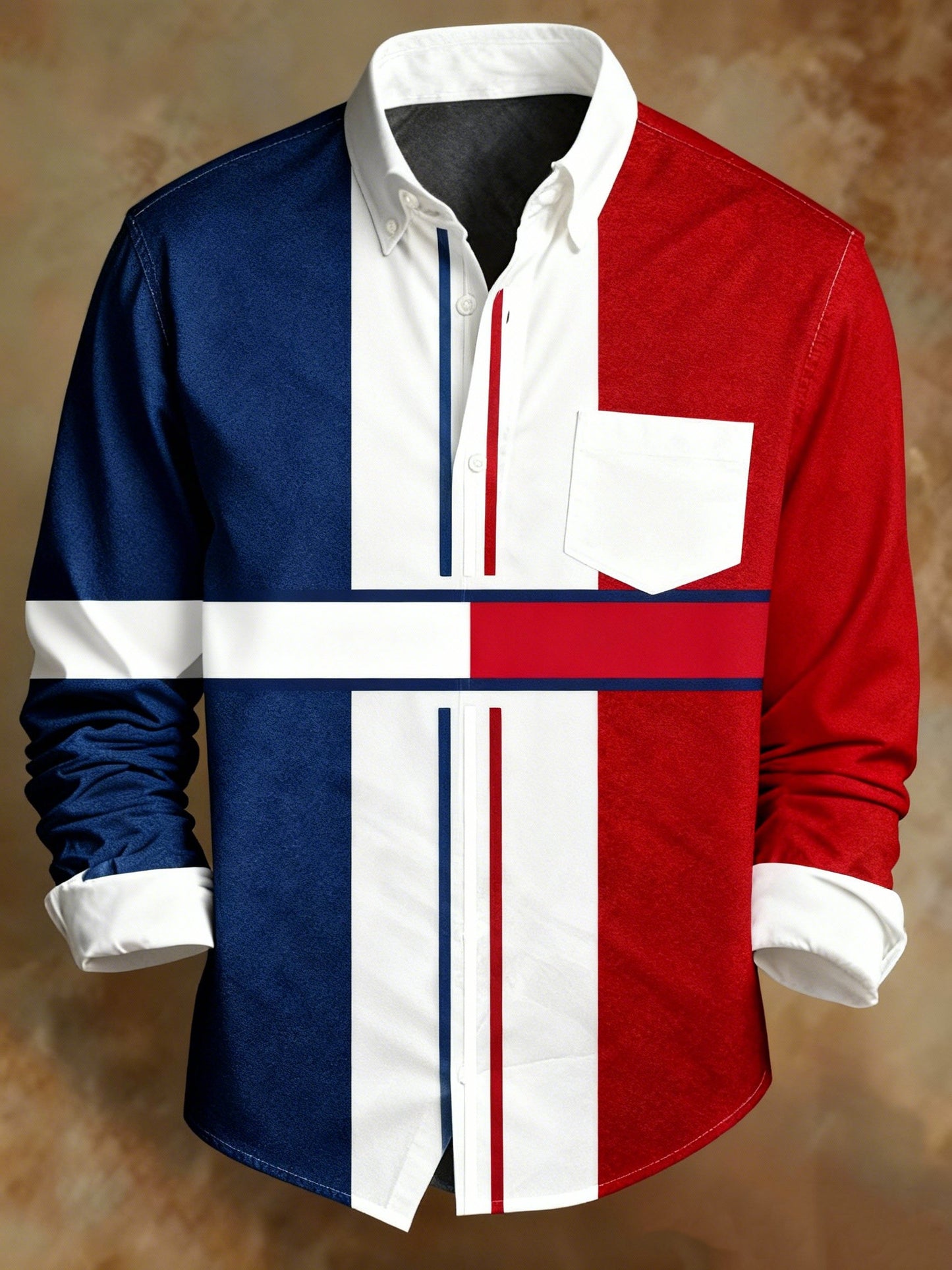 Men's Retro Colorblock Lines Pattern Print Shirt