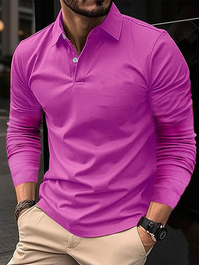 Fashion Casual Long Sleeve Solid Color Polo