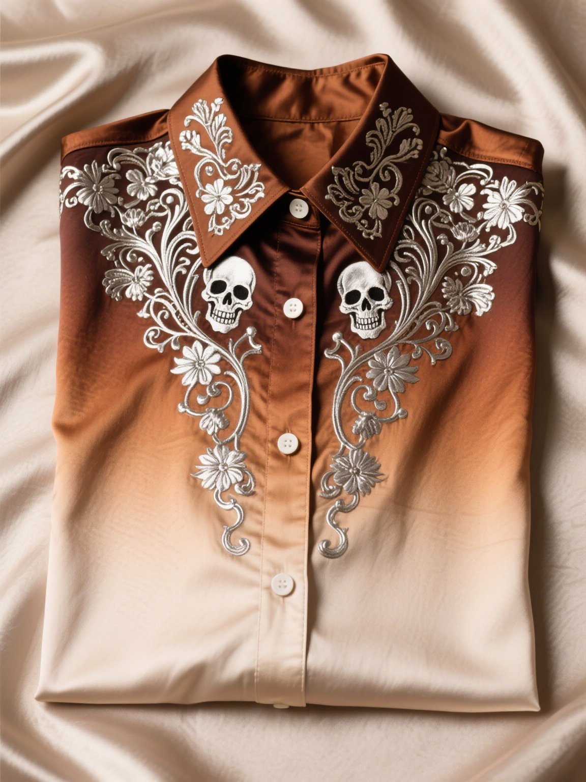 Men's Satin Luxury Business Skull Short Sleeve Button Shirt