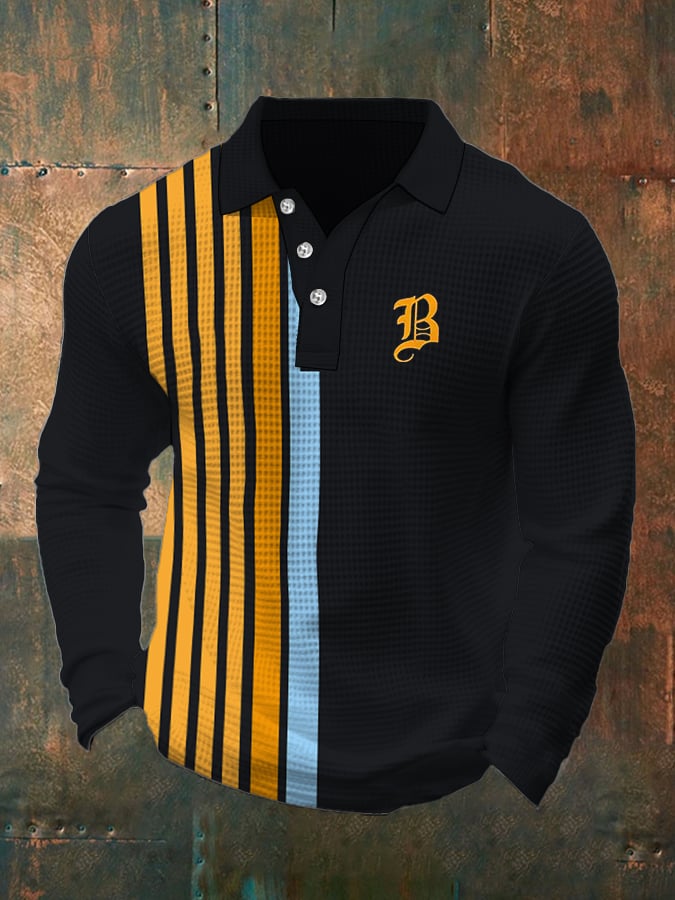 Men's Retro Waffle Color Stitching Lapel T-Shirt