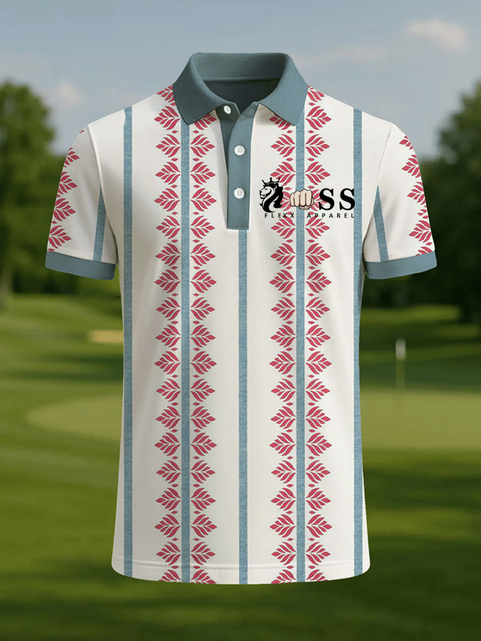 Men's Retro Letter Design Printed Casual Polo Shirt