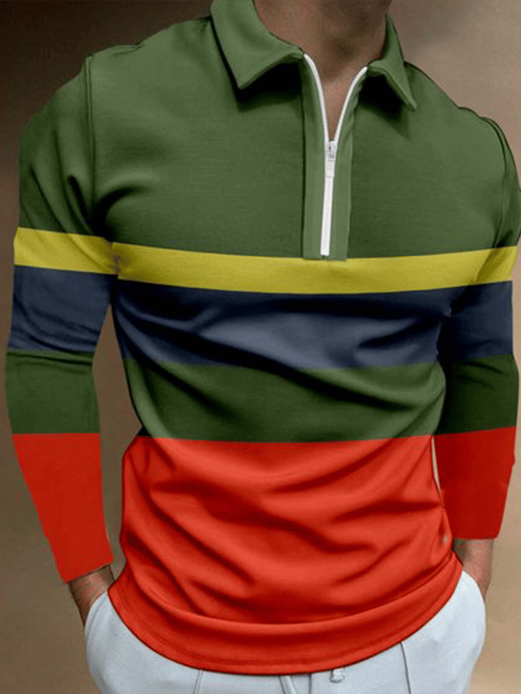 Men's Business Casual Striped Zip-Up Shirt