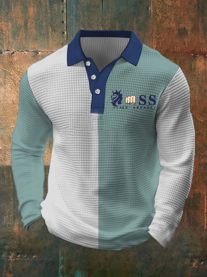 Men's Business Casual Contrast Waffle Polo Top