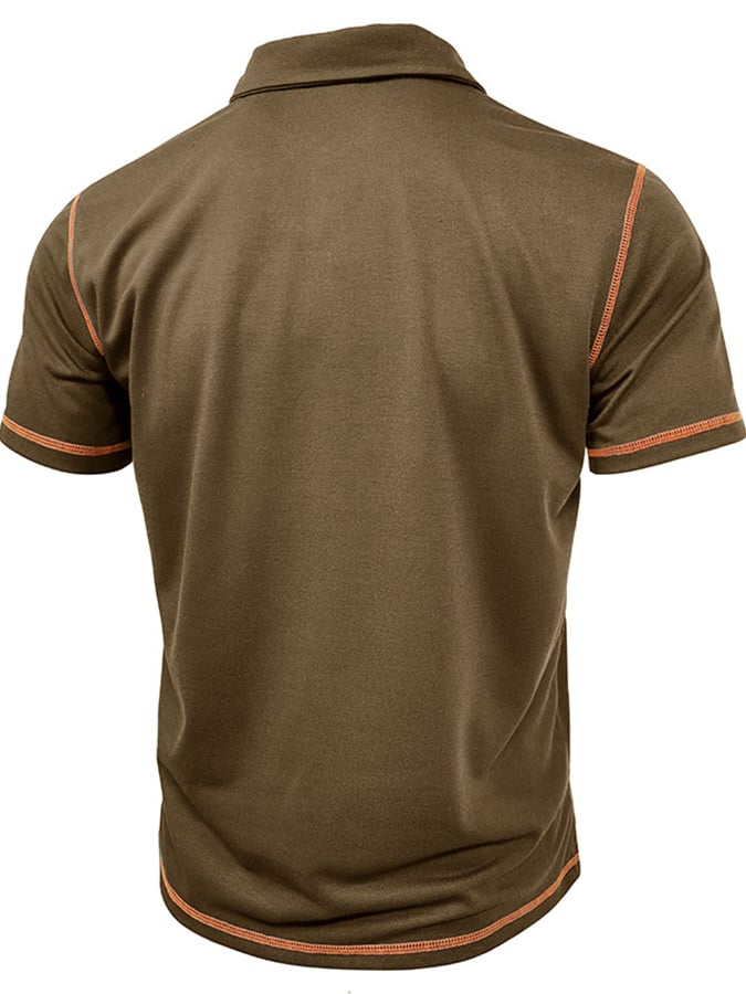 Men's Color Blocking Polo Collar Short Sleeved Polo Shirt