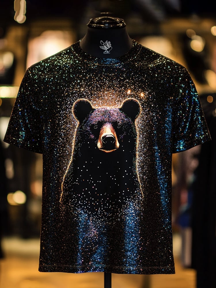 Men's Eagle Sequin Business Print Short Sleeve T-Shirt