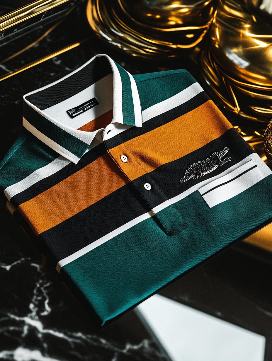 Men's Retro Business Stripe Print Long Sleeve Polo Shirt