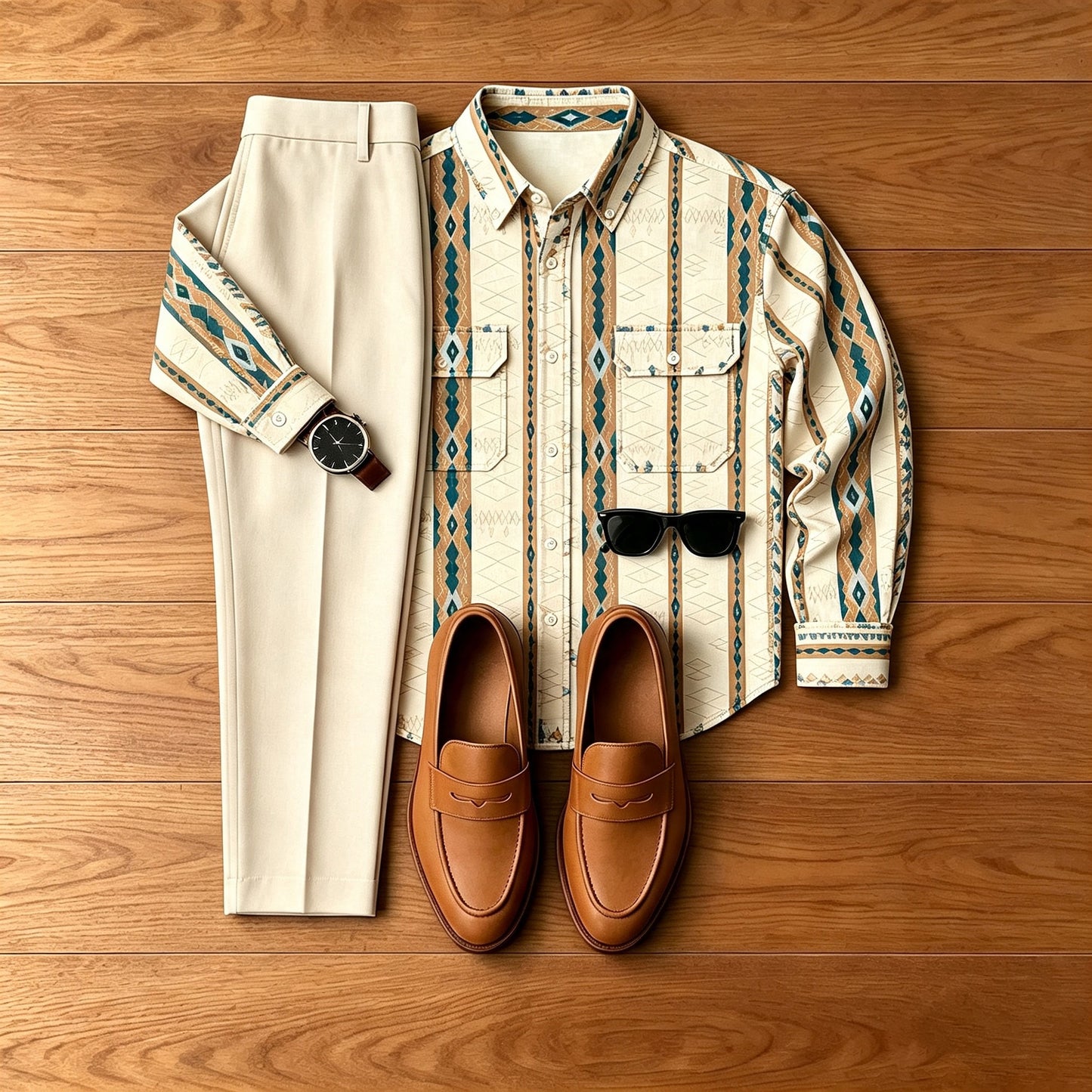 Men's Color-Blocked Denim-Style Jacket and Pants Set