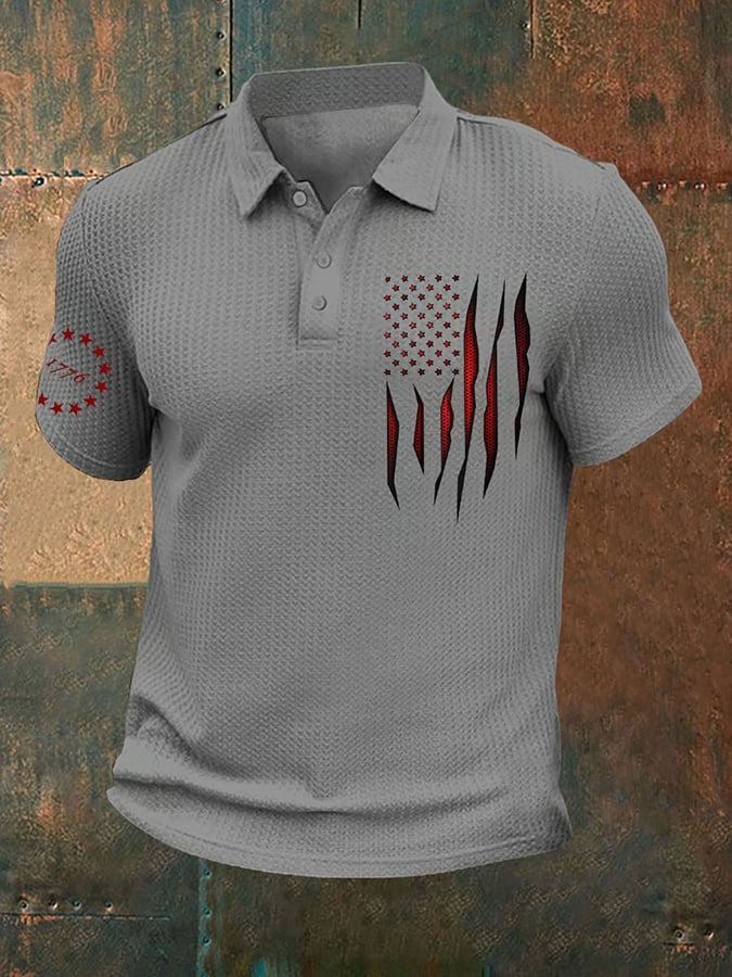 Men's Vintage Flag 1776 Printed Polo Shirt