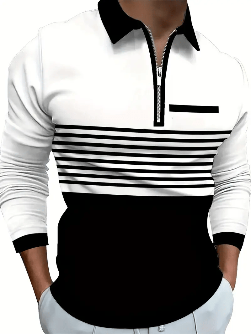 Men's Business Casual Striped Zip-Up Shirt