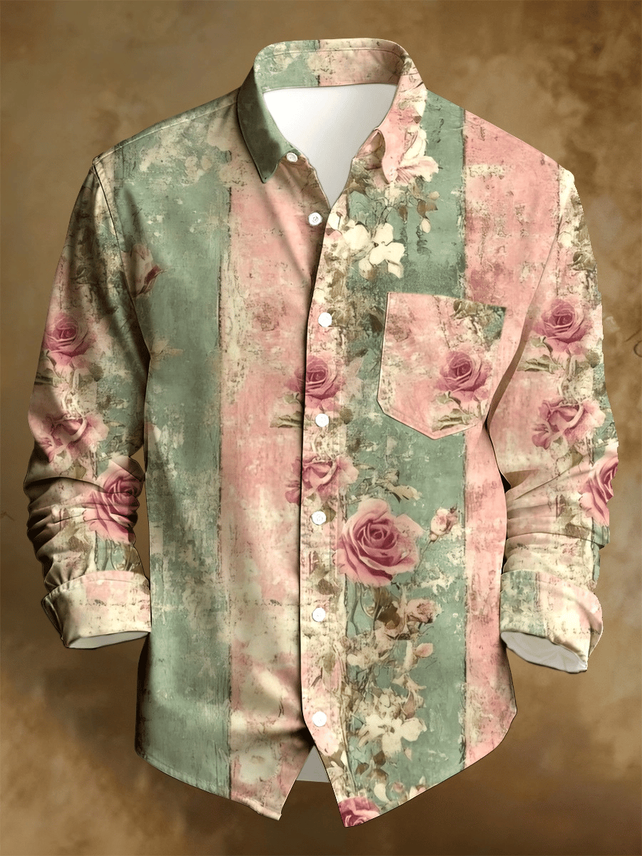 Men's Retro Abstract Art Print Comfortable Business Style Shirt