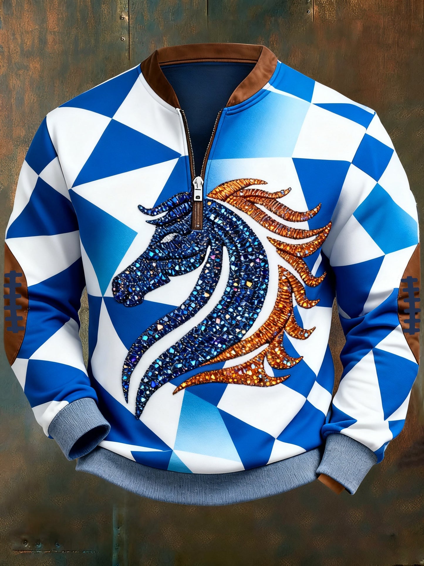 Men's Football Geometric Color Block Print Sweatshirt