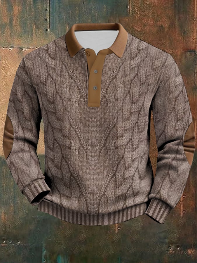 Men's Cable Textured Print Casual Sweatshirt