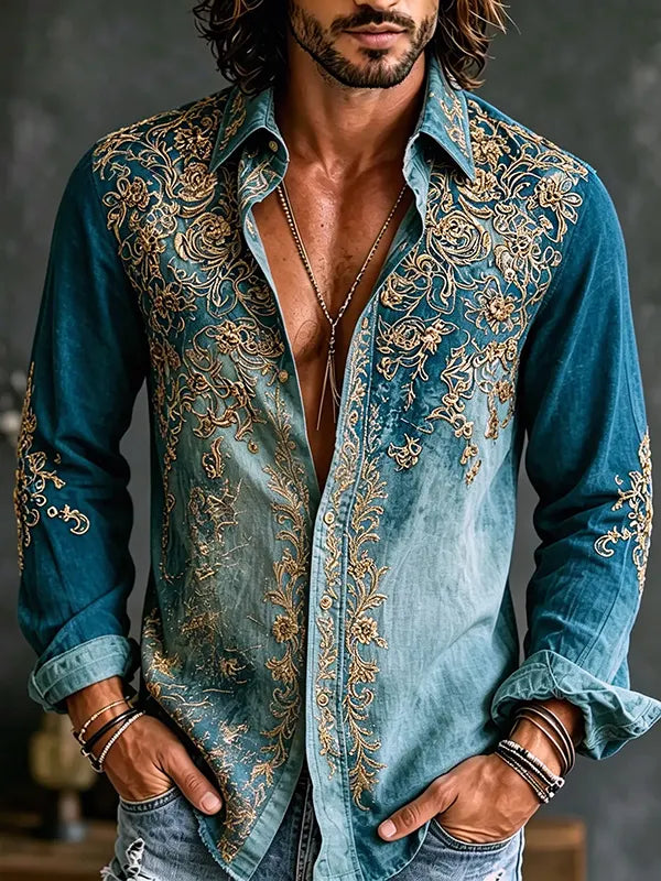 Men's Vintage Boho Pattern Art Print Long Sleeve Shirt