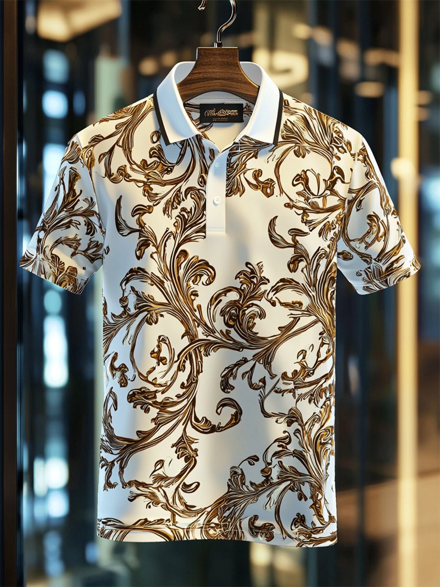 Men's Casual Business Palace Style Button Short Sleeve Polo Shirt