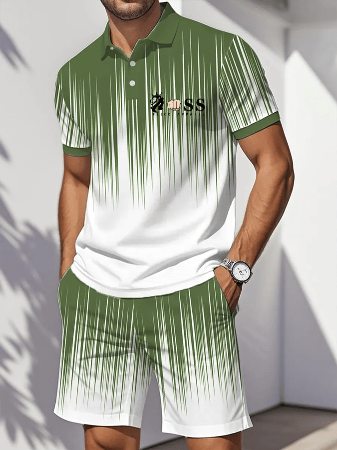 Men's Retro Letter Design Casual Business Comfortable And Breathable Short Sleeve Polo Shirt Suit