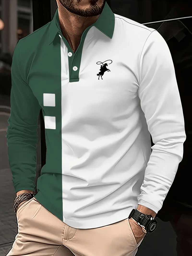 Men's Business Casual Striped Button-Down Polo