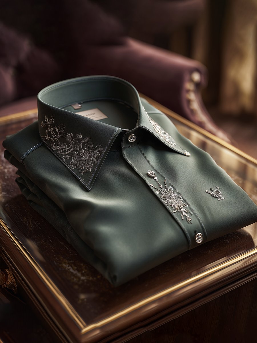 Men's Satin Luxury European Pattern Long Sleeve Button-Down Shirt