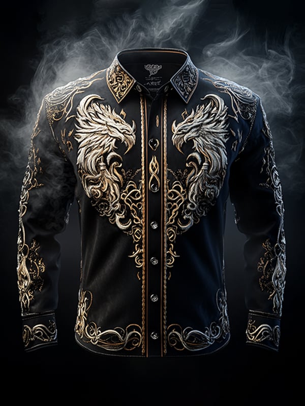 Men's Vintage Viking Print Long Sleeve Shirt