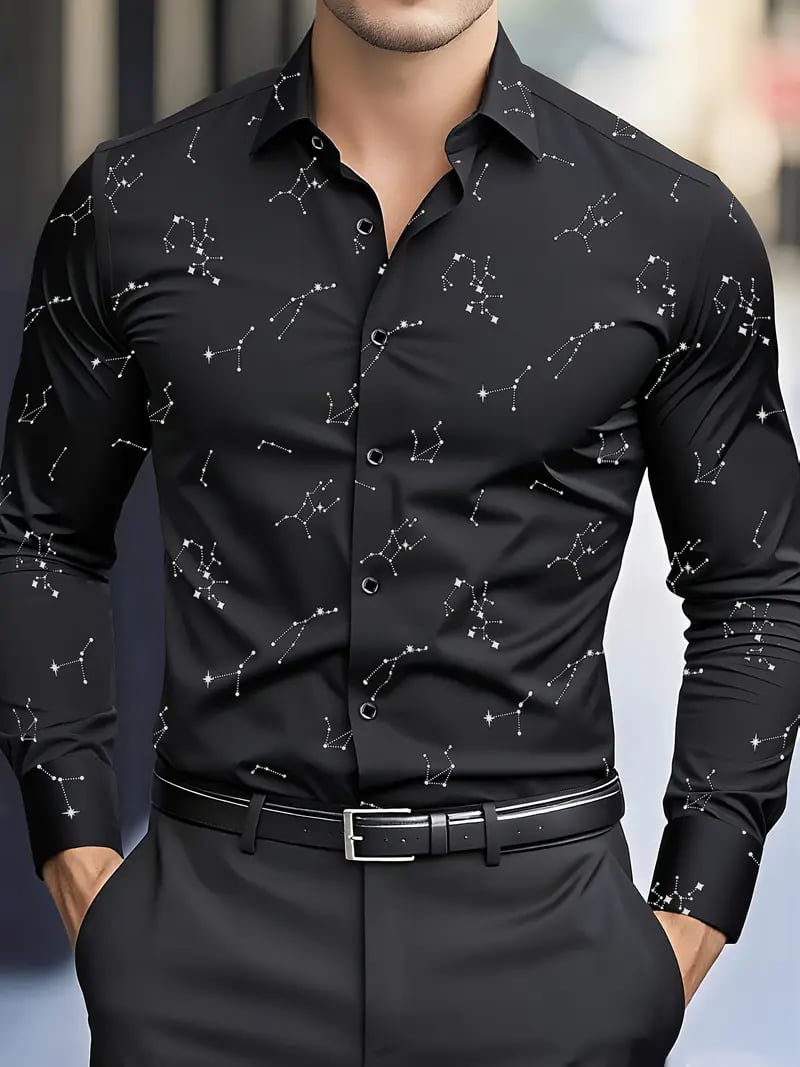 Men's Business Print Long Sleeve Shirt