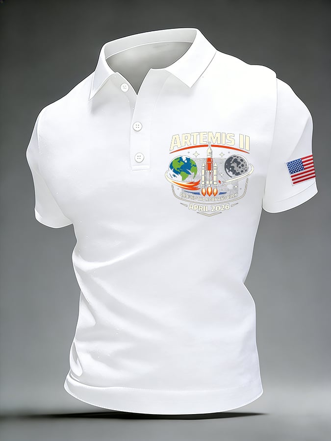 Men's Around The Moon And Back Print Polo Shirt