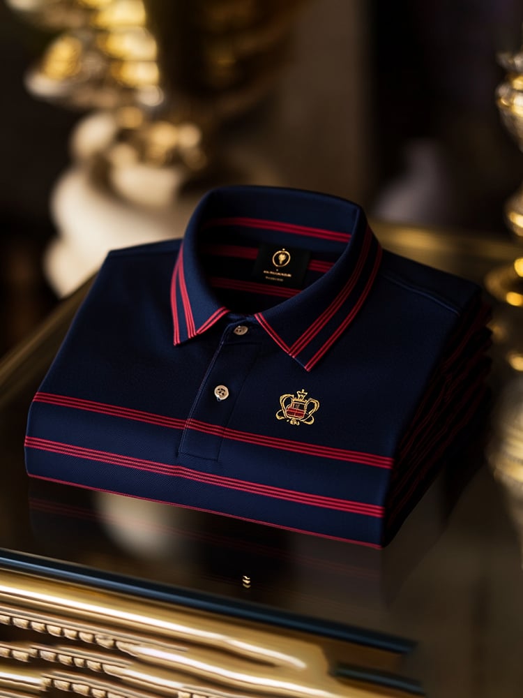Men's Classic Business Check Logo Button Short Sleeve Polo Shirt