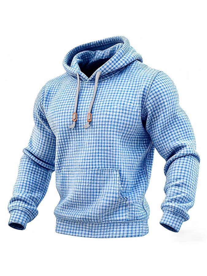 Men's Casual Retro Plaid Print Long Sleeve Hooded Sweatshirt