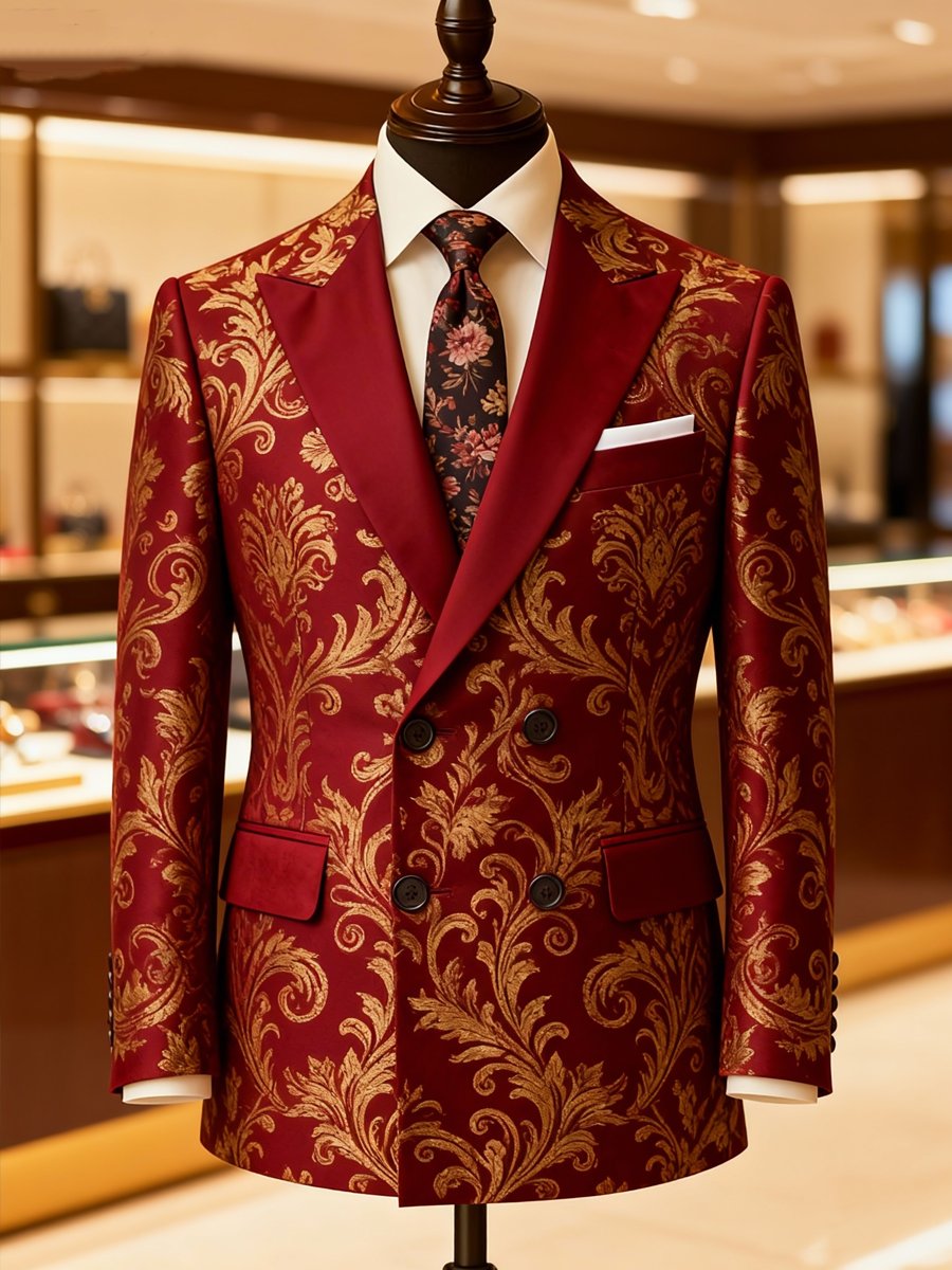 Men's luxury business suit jacket with print design