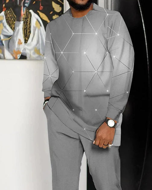 Men's Sequin Print Long Sleeve Sports Walking Suit 265