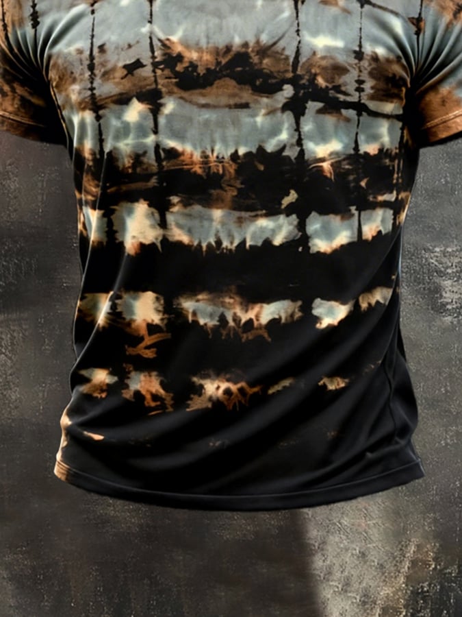 Men's Retro Print Crew Neck Short Sleeve T-Shirt