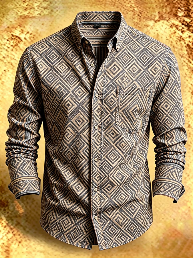 Men's Retro Abstract Art Print Comfortable Business Style Shirt