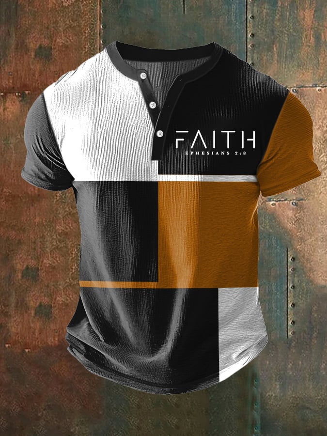 Men's Faith Casual Contrast Color Waffle Henley Shirt
