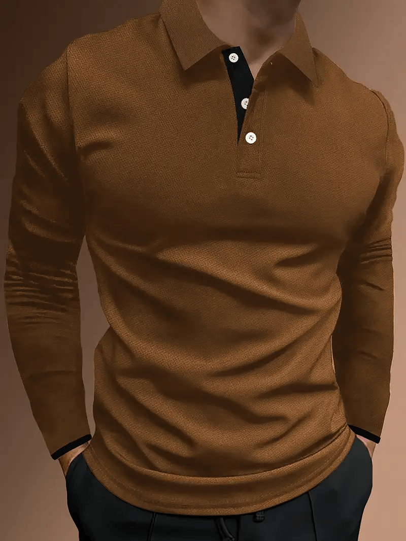 Men's Business Casual Striped Long-Sleeved Polo Shirt