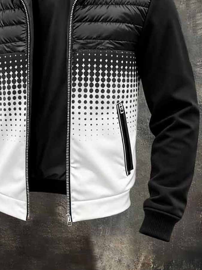 Men's Retro Color-Block Printed Patchwork Outdoor Down Jacket