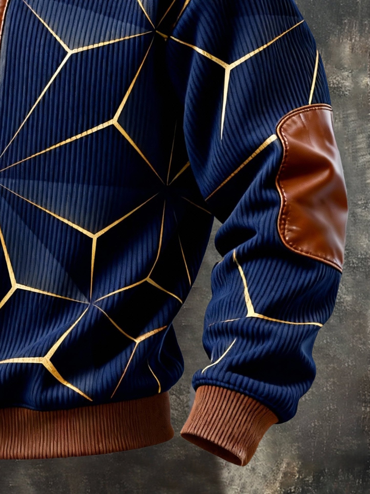 Men's Vintage Color-Block Printed Zip-Up Hoodie