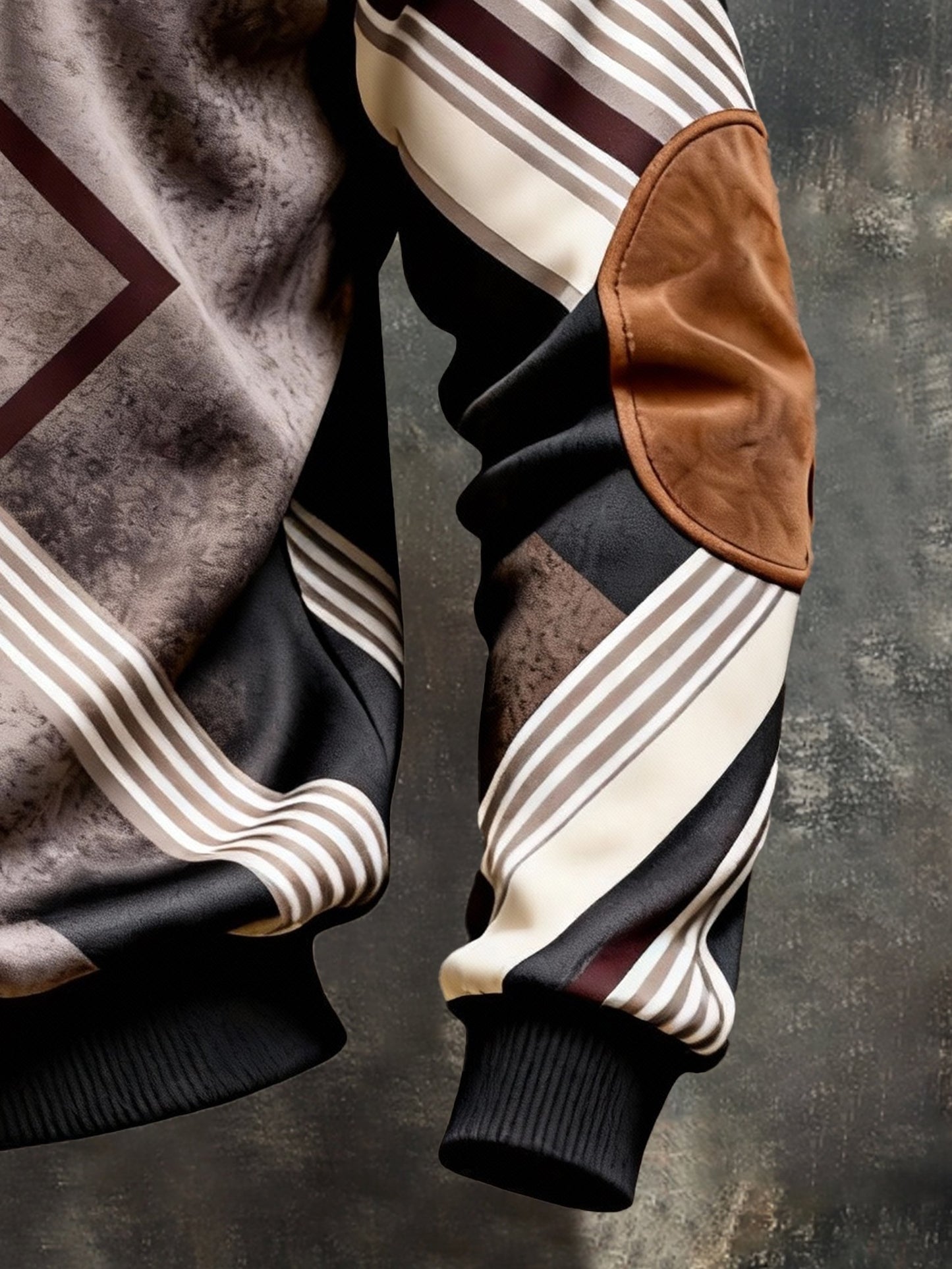 Men's Vintage Color-Block Printed Zip-Up Hoodie