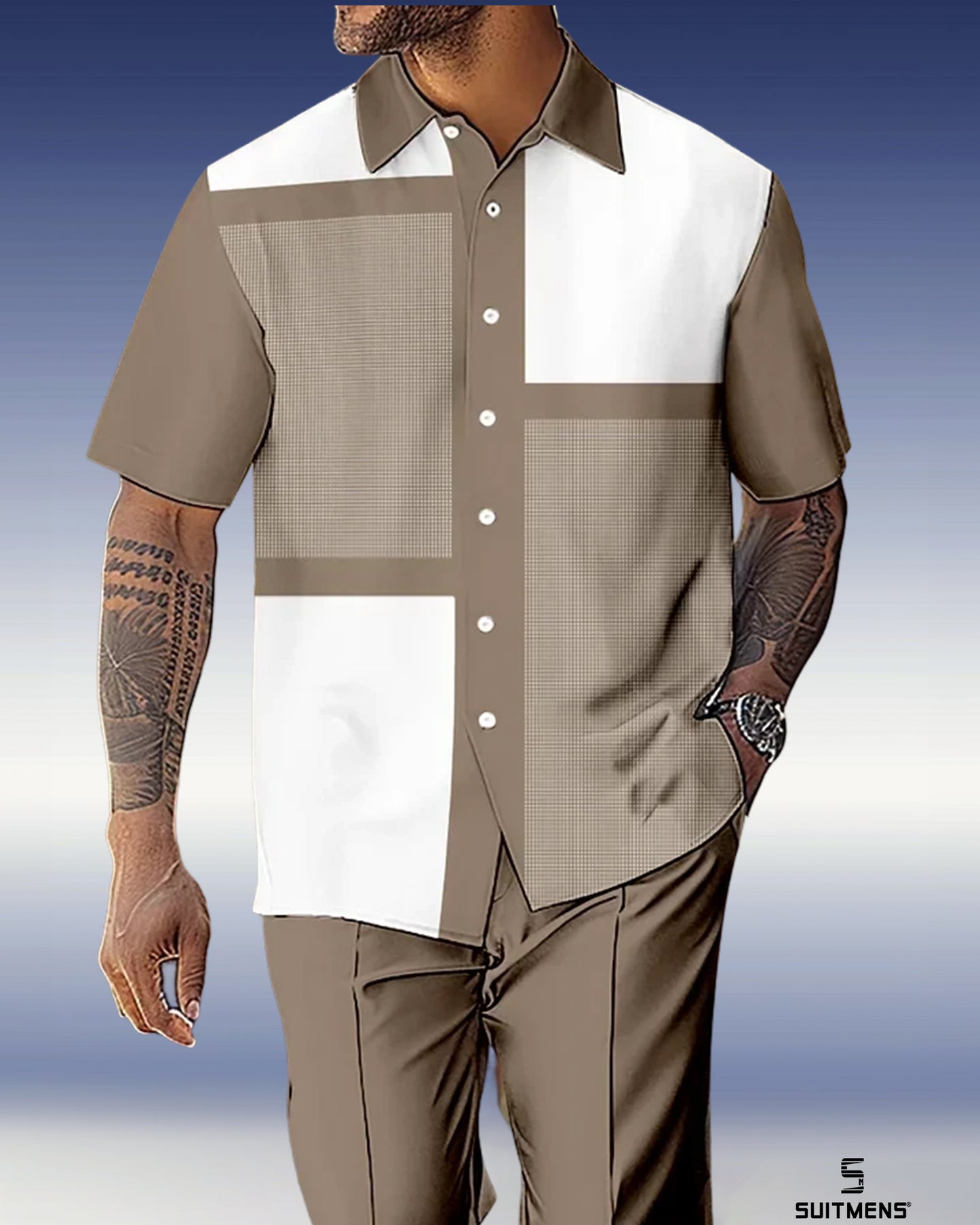 Men's Retro Gorgeous Short Sleeve Shirt Walking Suit 1062