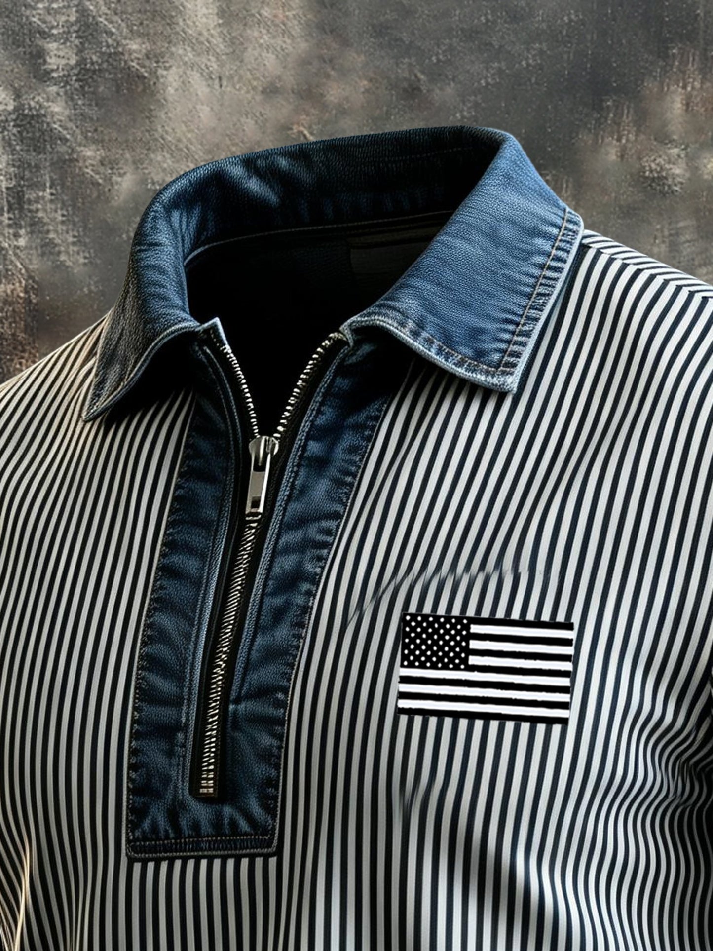 Men's Retro "Patriot" Color-Block Short-Sleeve Half-Zip Polo Shirt