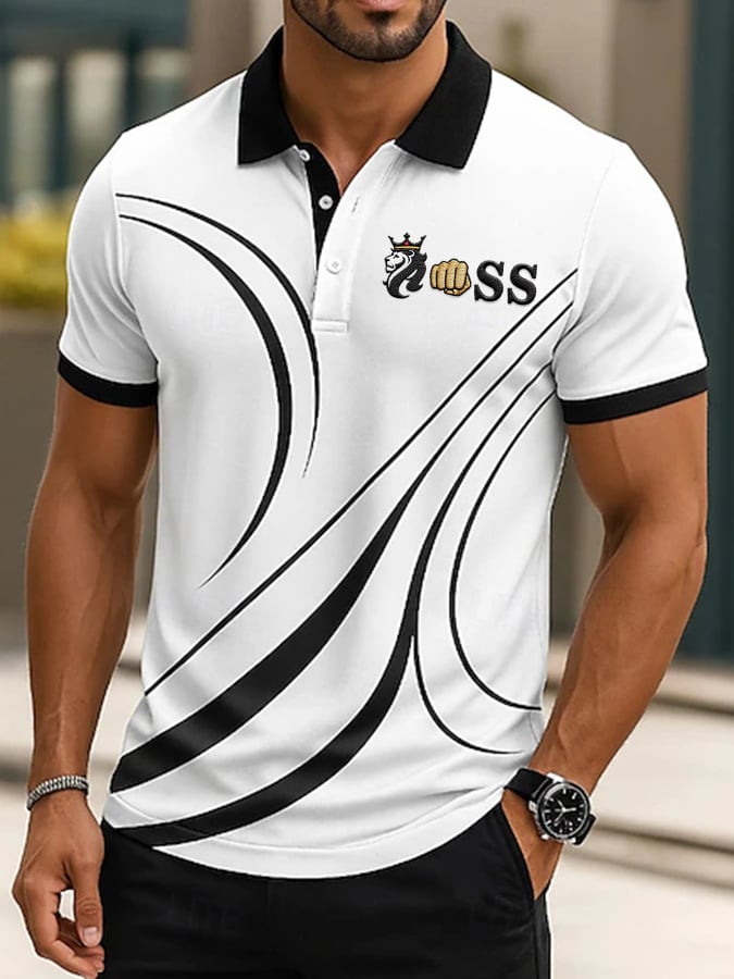 Men's Casual Business Simple Contrast Color Line Polo