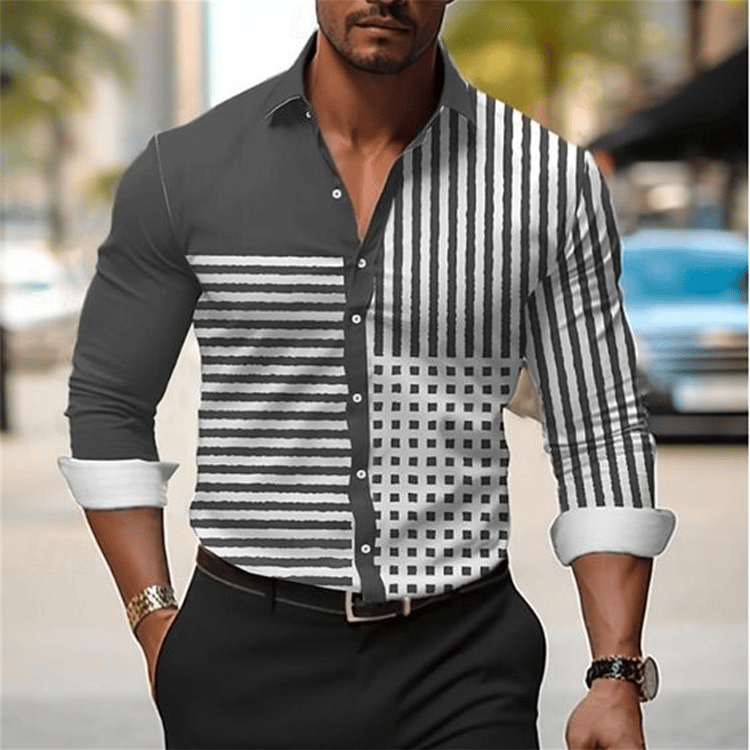 Men's Geometric Design Business Casual Shirt