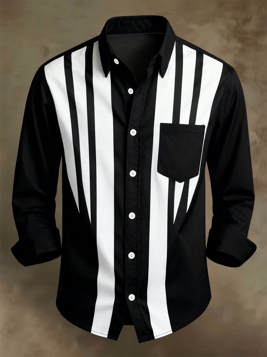 Men's Retro Business Casual Baroque Striped Long-Sleeved Shirt