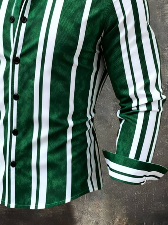 Men'S Vintage Color-Block Printed Long-Sleeved Shirt