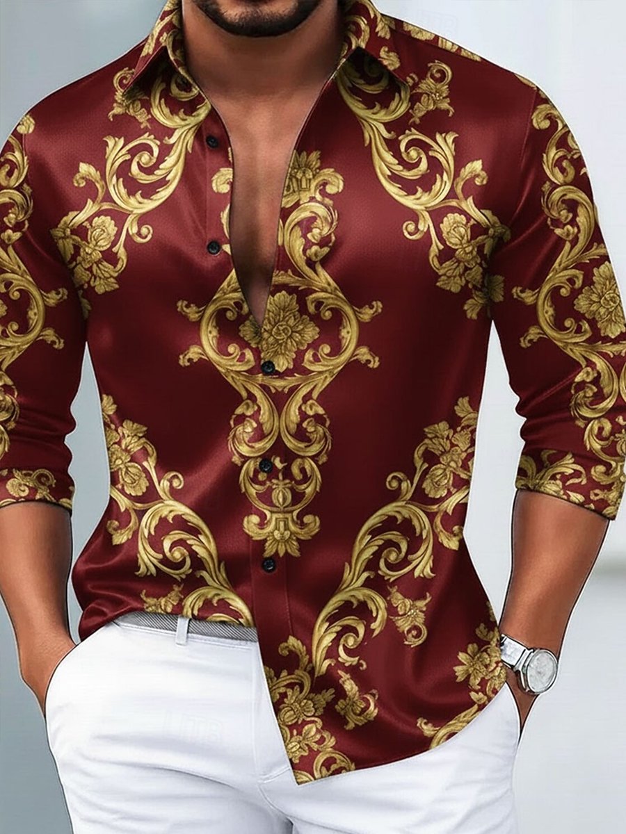 Men's Luxury Floral Print Baroque Formal Long-Sleeve Shirt