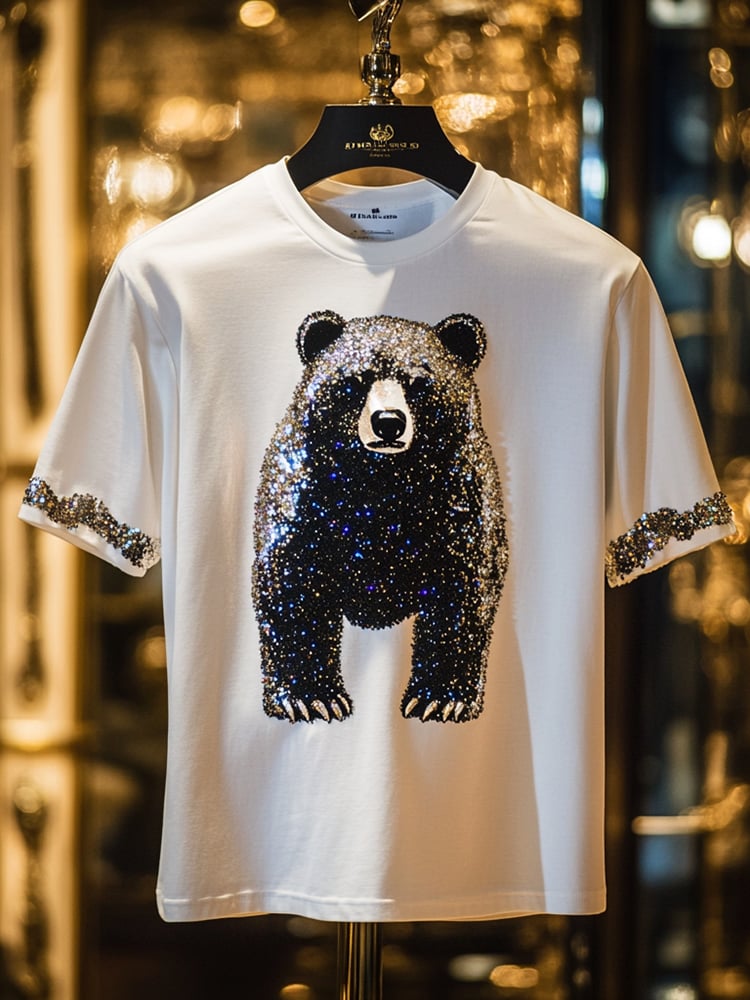 Men's Eagle Sequin Business Print Short Sleeve T-Shirt