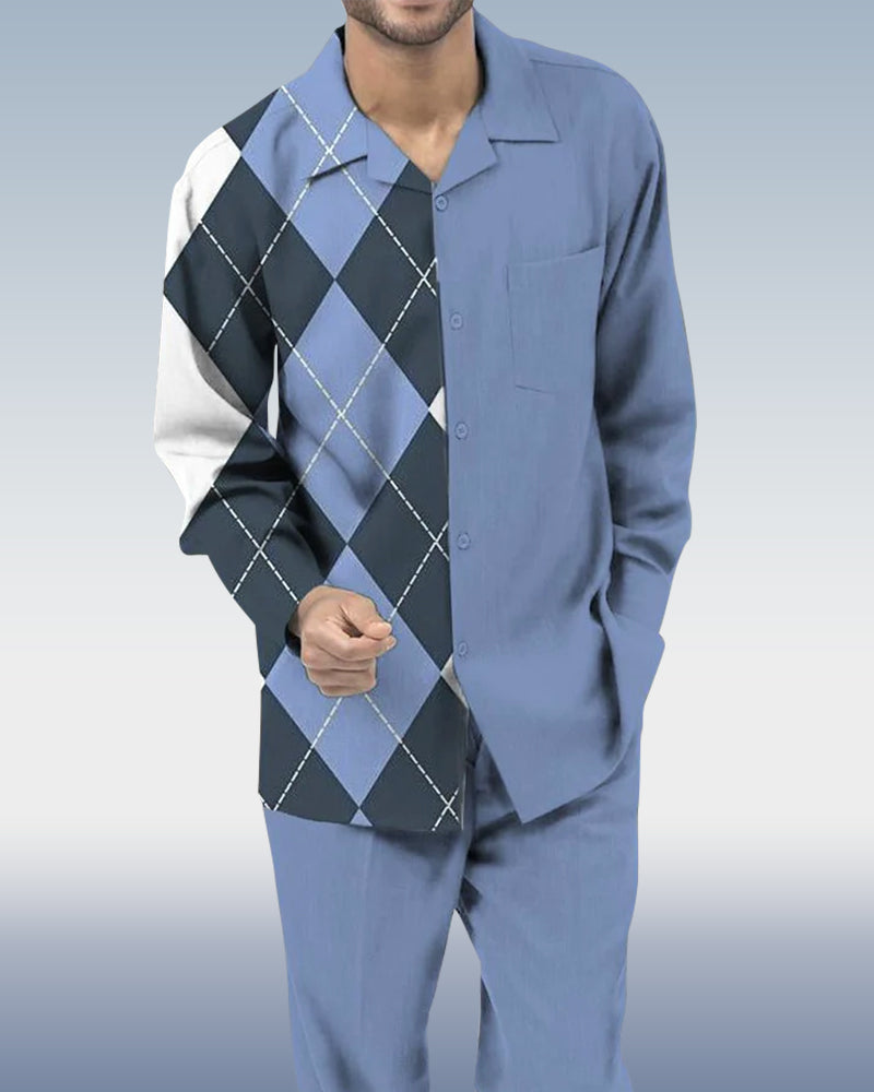 Personalized Color Block Print Long Sleeve Walking Suit