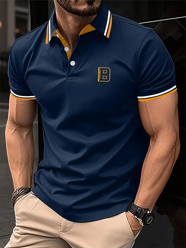 Men's Business Logo Button-Down Short Sleeve Polo Shirt