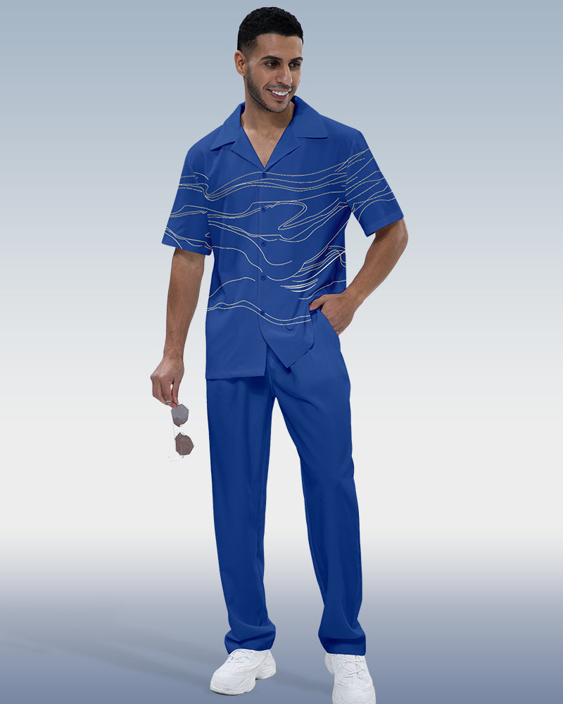 Rianmond Men's Art Print Two-Piece Short Sleeve Walking Suit 582