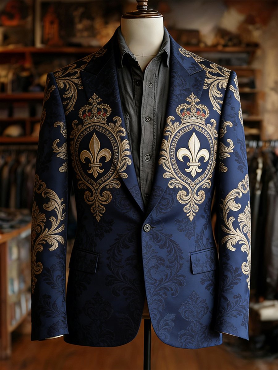 Men's Retro Business Carnival Pattern Suit Jacket